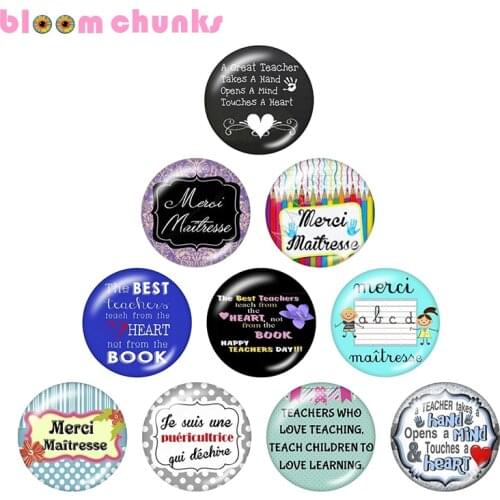 Merci maitresse Teacher 12mm/18mm/20mm/25mm Round glass cabochon flat back Making snap button jewelry S3048