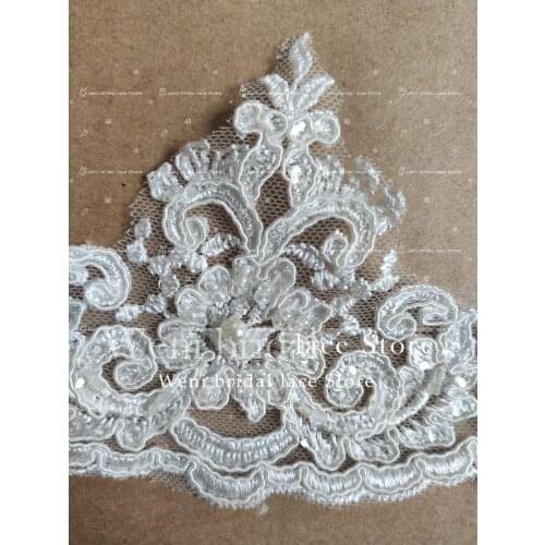 Ivory Colour Top Quality Embroidery Beads Lace Trim Wedding Veil Border Lace Trimming