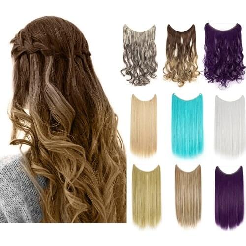 Lelinta 22" 24'' Wavy/Straight Synthetic Long Secret Hidden Wire Hair Extensions Natural Hairpieces No Clip No Glue