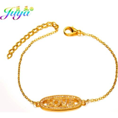 Micro Pave AAA Zircon Connector Love Letter Charm With Gold Lobster Clasp Chains Women Fashion Charm Bracelets Christmas Gift