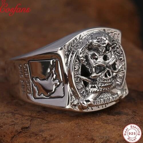 Thailand Vintage Ring 100% Real 925 sterling Thai silver colour Skull ting Engagment Joint Ring Men jewelry New Arrival Christma