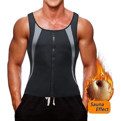 Mens Sweat Sauna Vest For Waist Trainer Zipper Neoprene Shirt Mens Bodybuilding Tank Tops Body Shape Zipper Suit Faja Shapewear