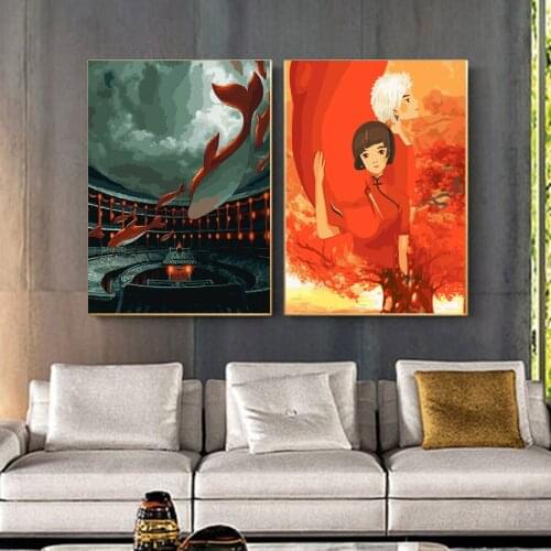 Painting By Numbers DIY Cartoon Big Fish and Begonia Cartoon Handmade Gift Paint By Number Canvas Kits Figure Acrylic Paint