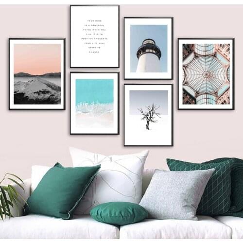 Snow Mountain Ocean Lighthouse Trunk Sky Wall Art Canvas Painting Nordic Posters And Prints Wall Pictures For Living Room Decor