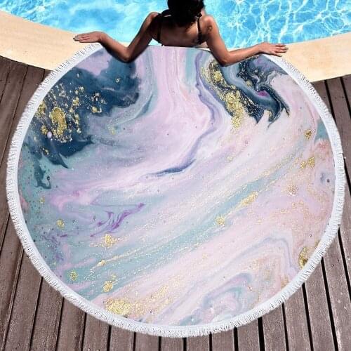 The New Marbled Fringed Circular Bathroom Beach Towel Microfiber Travel Compression Shower Bath Towel Adult Bath Towels