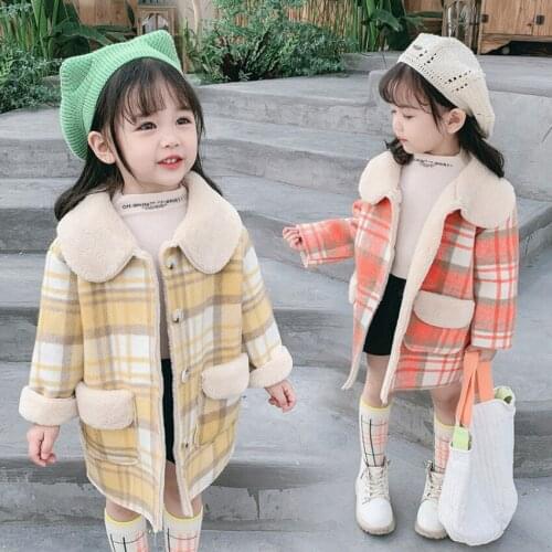 Winter Autumn Coats For Baby Girls Thicken Woolen Kids Jacket Fashion Plaid Girl Outerwear England Teenage Clothes Coats Jackets