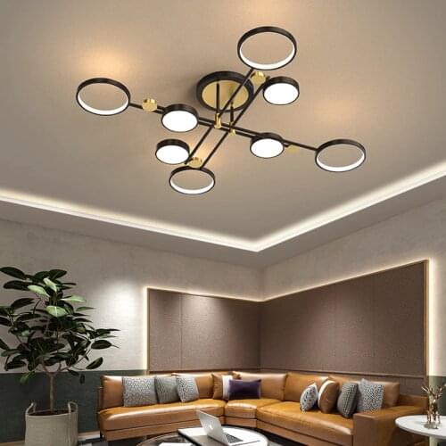 Postmodern Dining Living Room LED Chandelier Simple Nordic Bedroom Chandelier Ceiling Creative Black Gold Aluminum Hanging Light
