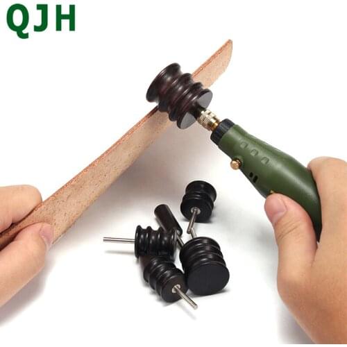 QJH Black Ebony Wood Leather Burnisher Polished Rods DIY Leather Craft Edge Slicker Tool Electric Polished Tip Head Rotary Sets