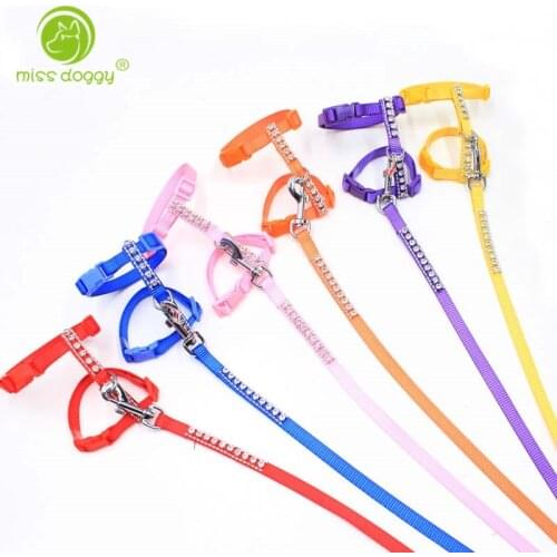 Pet Dog Leashes and Collars Set Puppy Leads for Small Dogs Cat Designer Rhinestone Adjustable Nylon Dog Harness Pet Accessories