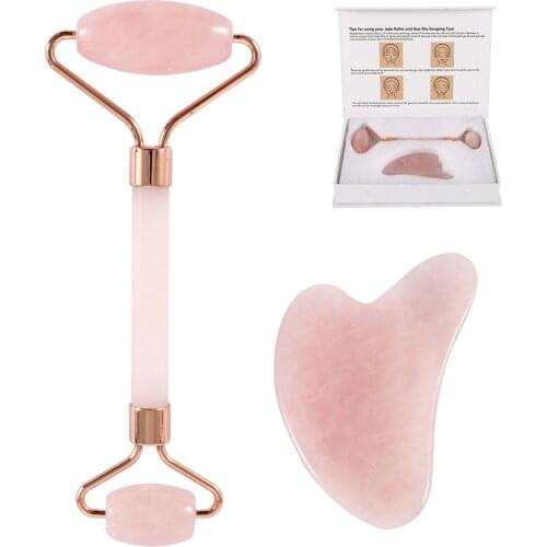 Roller Slimming Face Massager Rose Quartz Lifting Tool Natural Jade Facial Massage Roller Stone Skin Massage Beauty Care Set Box