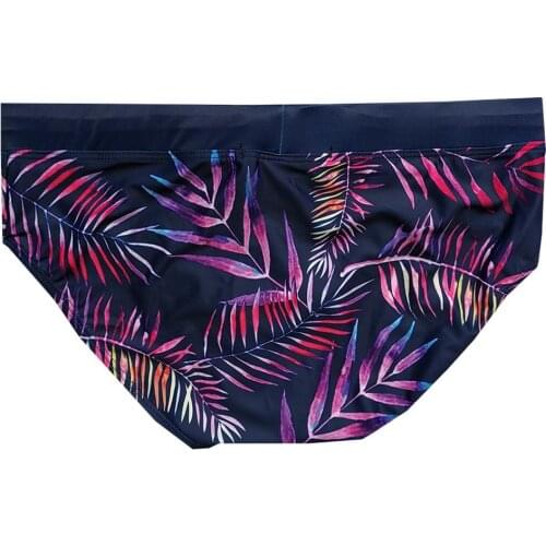 Sexy Mens Leaf Printed Triangle Swimming Shorts One Pcs Beach Briefs Swimwear Surfing Men Seaside Surfing Swim Trunks For Man