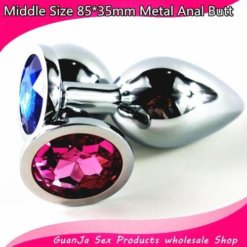 Random Colors,85*35MM Metal Anal Toys, Butt Plug, Stainless Steel Crystal Jewelry anal plug, Anal Toys