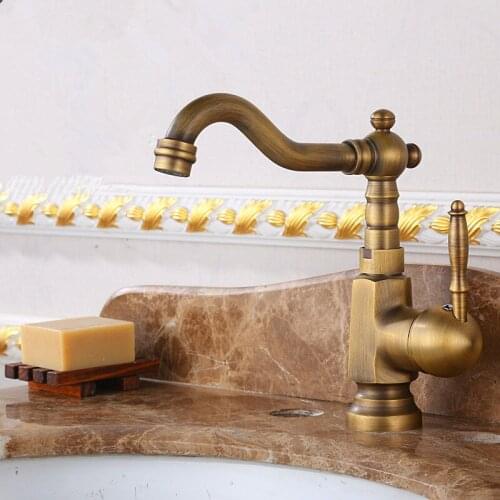 ZGRK Faucet Bathroom Antique Brass Water Tap Bath Deck Mounted Vanity Faucet Basin Mixer Taps 360 Rotation Bathroom Torneira