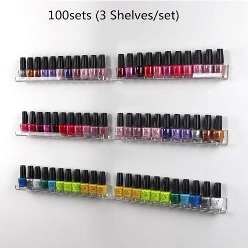 100 Sets Clear Acrylic Nail Polish Rack 3 Shelves 45 Bottles Wall Mount Storage Shelf Nail Tools Makartt F0371