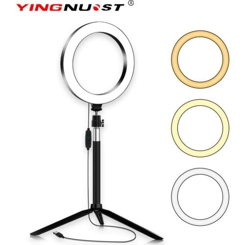Photography Selfie Stick Ring Light 20cm LED Makeup Ring Lamp With Phone Holder USB Plug For Live Stream Youtube Video