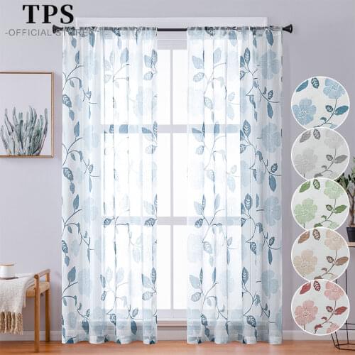 TPS Floral Printed Tulle Sheer Curtains for Living Room Bedroom Curtains Window Kitchen Window Treatment Modern Home Decor Panel