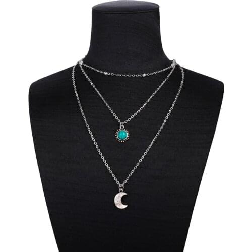 Bohemian jewelry 2020 new fashion pop jewelry moon three-layer multi-layer necklace female wholesale Christmas Women Gifts