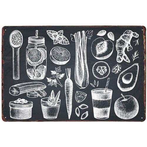 Vintage Fresh Fruit Freshly Squeezed Juice Metal Tin Sign 8x12 Inch Home Kitchen Bar Restaurant Bar Poster Wall Decor