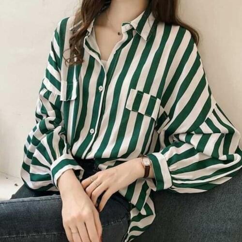 Womens Striped Shirt Casual turtle Neck long Sleeve Loose one pocket Vacation Blouse autumn large size 4XL tops korean fashion