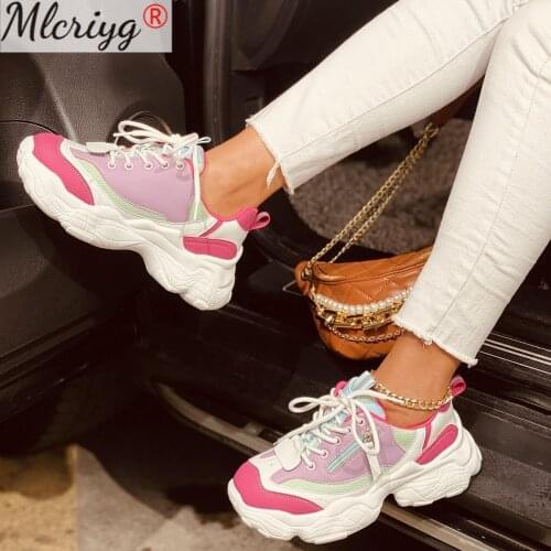 Spring Womens Sneakers Thick Bottom Lady Lace Up Walking Woman Shoes Fashion Platform Female Casual Vulcanized Shoes 2021 New
