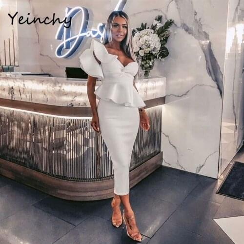 Yeinchy Women Sexy bra Bodycon one Shoulder Bandage Dresses Female Ruffles Backless Elegant Club Summer stretchy Dress Vestido