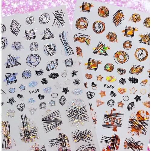 1sheet Black Laser Gold 3D Nail Sticker Pattern Adhesive Transfer Sticker Shiny DIY Nail Decoration HL171-174