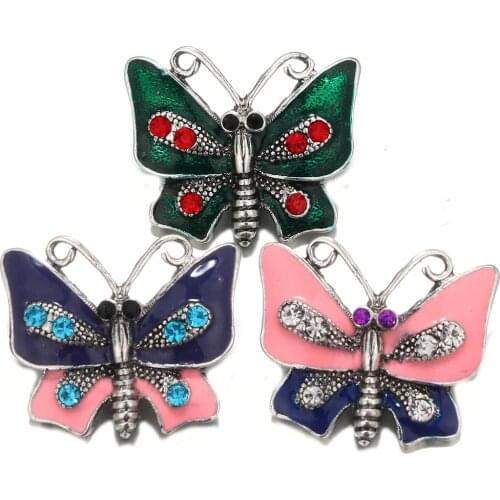 10pcs/lot New Snap Jewelry 18mm Butterfly Snap Buttons Fit DIY Snap Bracelets Necklaces For Girl Charms Gift