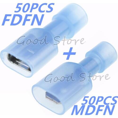 100PCS Transparent blue MDFN+FDFN NYLON brass Male Female male Insulated Spade joint Connector Crimp Terminal Connectors