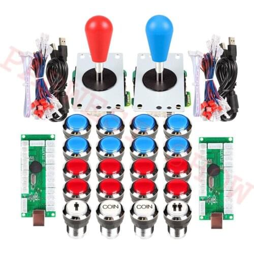 2 Players Arcade Game Kits for PC and LED USB Encoder Good Quality 5Pin joystick + Chrom LED Illuminated push buttons