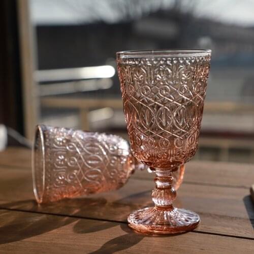 2Pcs Vintage Relief Wine Glass Cups Color Embossed Goblet Home Juice Water Cup Wedding Party Champagne Cocktail Cup Gift 350ml