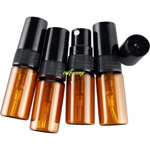 500pcs/lot Fast shipping 3ML Amber Spray Perfume Bottle Empty Brown Parfum Sample Glass Atomizer Bottles