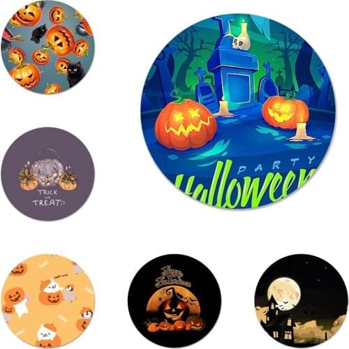 58mm Happy Halloween Fabric Pumpkin Icons Pins Badge Decoration Brooches Metal Badges For Backpack Decoration