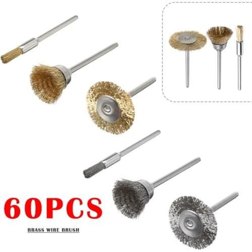 60pcs Brass Wire Brush Stainless Steel Wire Wheel Brushes Set For Metal Polishing Rust Brush Rotary Tools