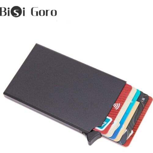BISI GORO RFID Anti-theft Smart Wallet Thin ID Card Case Unisex Automatically Solid Metal Bank Credit Card Holder Business Mini