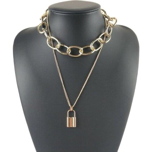 Large Chain PadLock Layered Necklace Pendant For Women Punk Gold Chain Long Necklaces Friendship Gift Collar Jewelry