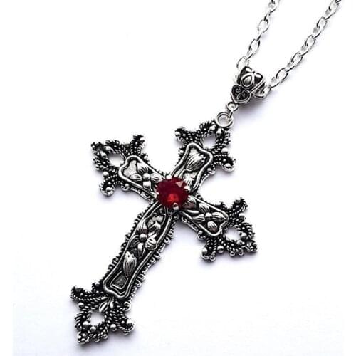 Large Detailed Cross Drill Pendant Jewel Necklace Gothic Punk Jewellery Fashion Creativity Classical Charm Statement Women Gift
