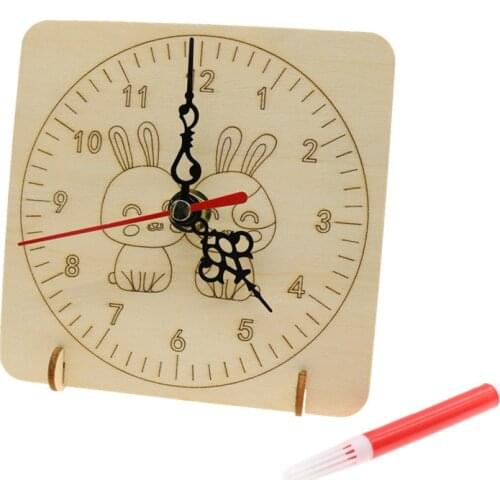 Wood Clock DIY Craft Childrens Room Decoration Desk Arts Wood Parts Package