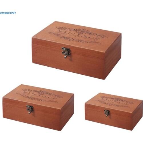 P15D Wooden Treasure Chests Box with Hinged Lid Wood Storage Box for Crafts Jewelry