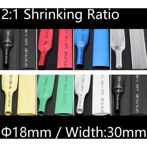 Dia 18mm (Width 30mm) Heat Shrink Tube 2:1 Polyolefin Thermal Cable Sleeve Insulated Wire Protector Wrap DIY Connector Repair