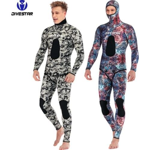 Men Camo One Set Full Body 3MM/5MM Scuba Snorkeling Spearfishing Water Sports Diving Suit With Hooded Neoprene Warm WetSuits