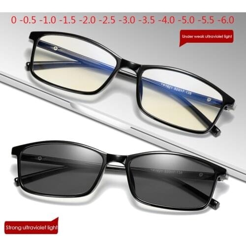 Thin Frame Change Color Eyewear Photochromic Glasses Women Men Prescription 0 -0.5 -1.0 -1.5 -2.0 -2.5 -3.0 To -6.0