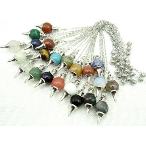 Hot Sell Divination Pendulum For Dowsing Natural Stone Quartz Crystal lapis Opalite Circle Cone Charm Pendant Pendule Divination
