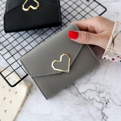 Cute Heart Anime Leather Trifold Slim Mini Wallet Women Small Clutch Female Purse Coin Card Holder Dollar Bag Cuzdan