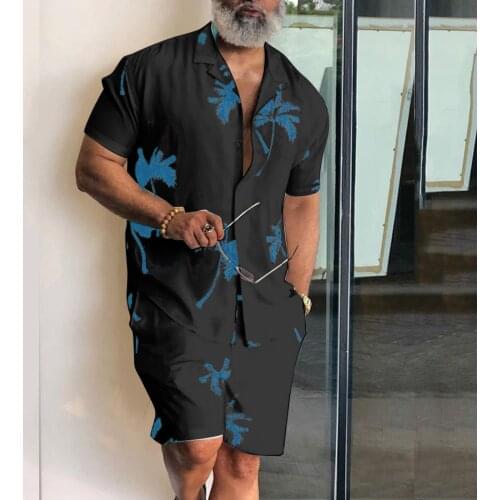 Mens Summer Outdoor Two-piece Suit Summer Beach Casual Printing Loose Two-piece Suit Fitness Tracksuit Home Clothes Pajamas