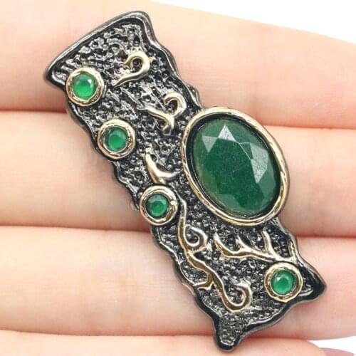 48x22mm 2021 Neo-Gothic Vintage 14g Real Green Emerald Created Raspberry Rhodolite Garnet For Man Black Gold Silver Pendant