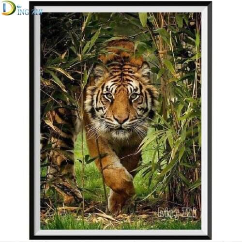 Diy 5D "Tiger In The Bamboo Forest"Diamond Painting Cross Stitch Kits Square/Round Drill Animal Landscape 3D Paint By Diamond