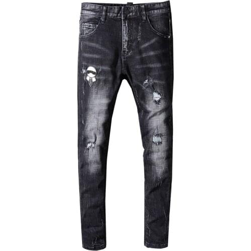 New Mens Male Fashion Trousers Casual Autumn Winter Korean Version Slim Slimming Youth Black Ripped Jeans Denim pants