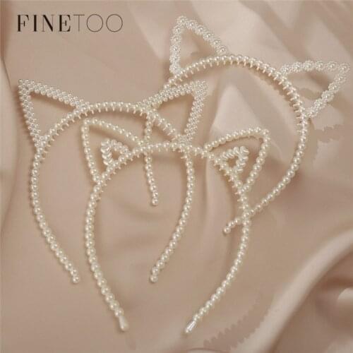 Lovely Cat Ear Pearl Headband for Women Girls Elegant Full Pearls Hairbands Hair Hoops Bridal Wedding Hair Accessories