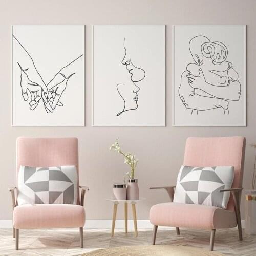 Couple Love Abstract One Line Drawing Canvas Painting Posters and Prints Modern Minimalist Wall Art Pictures Wedding Home Decor