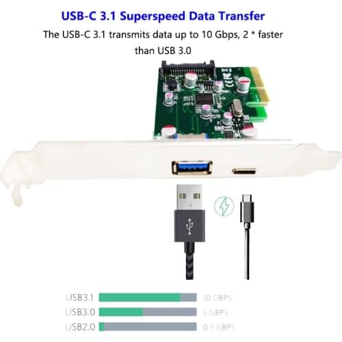 PCI Express (PCIe) x4 Host Adapter Card - Dual USB3.1 10Gbps with One USB-C and One USB-A